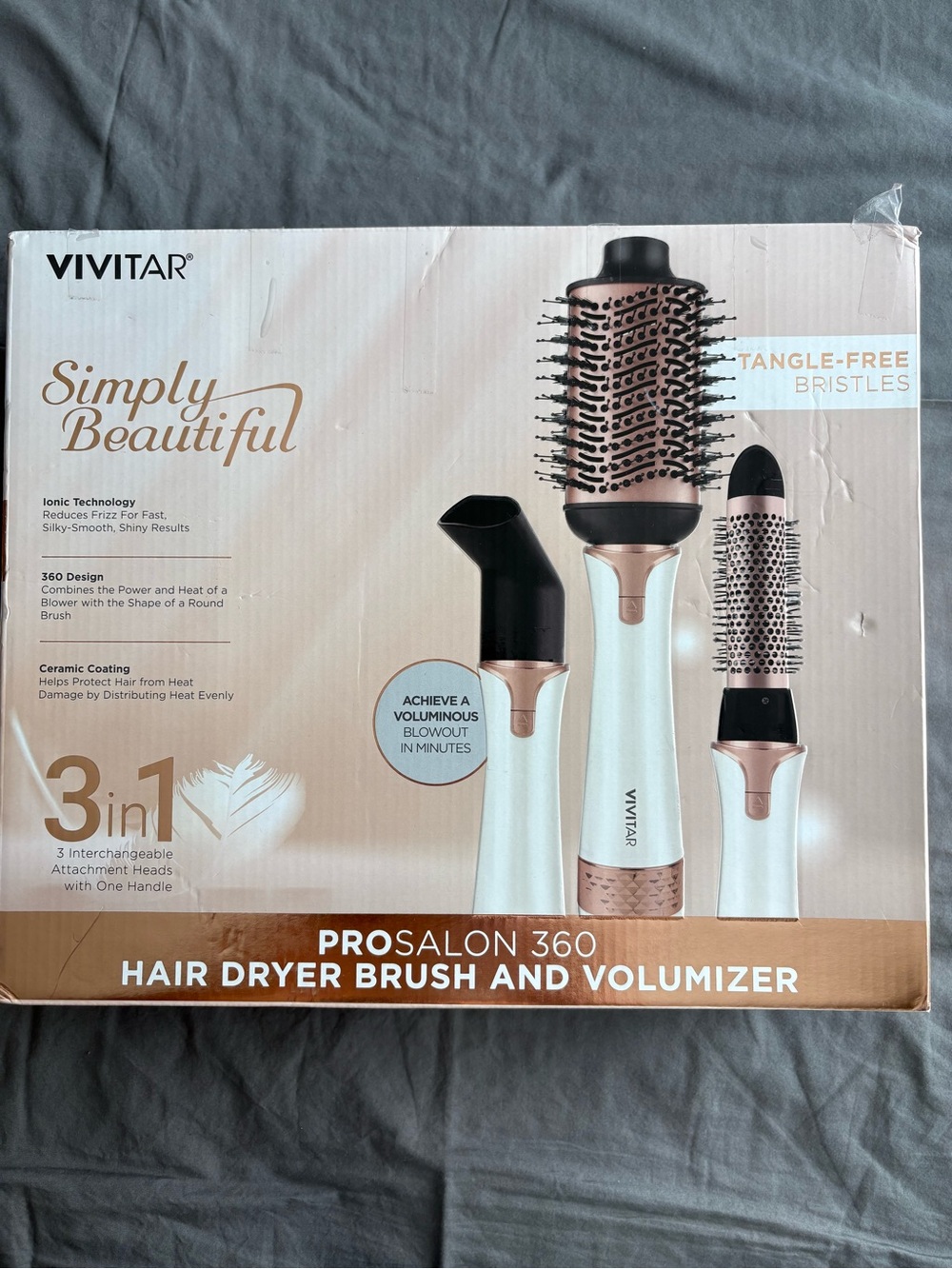 Vivitar ProSalon 360 Hair Dryer Brush and Volumizer - White & Rose Gold
